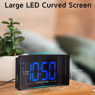 Projection Alarm Clock with 180° Rotatable Projector, 3-Level Brightness, Progressive Volume & USB Charger