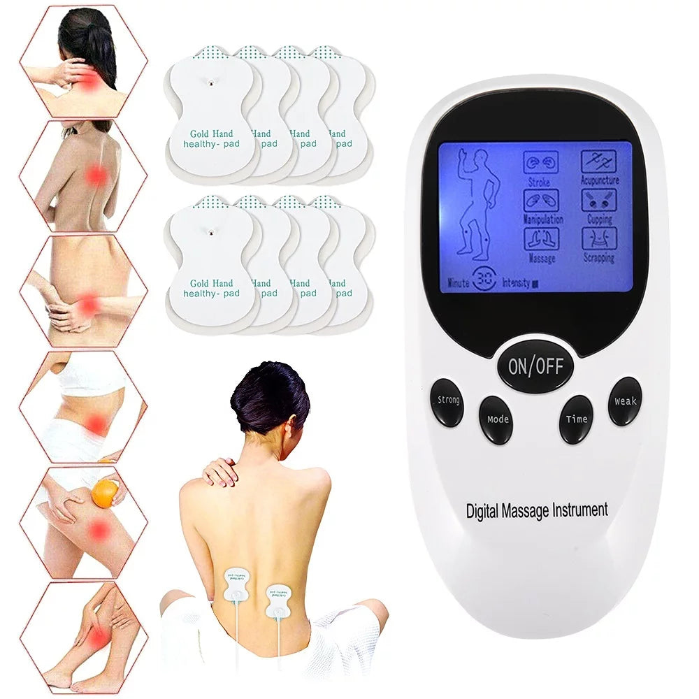 Tens Unit with 8 Electrode Pads - Massager Pulse Muscle Stimulator Dual Channel Rechargeable