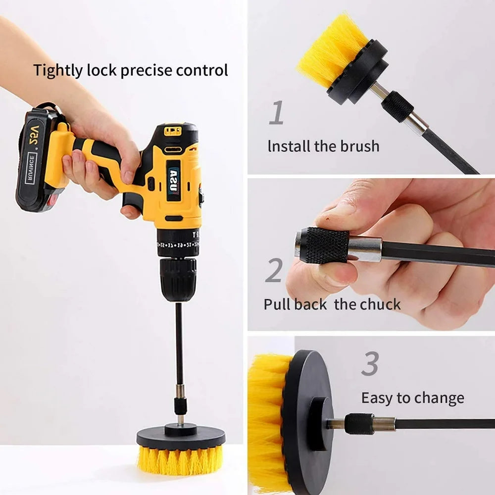 4 PCS Drill Brush Attachment Set Power Scrubber Drill Cleaning Brush Kit