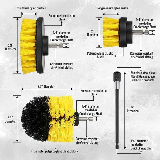4 PCS Drill Brush Attachment Set Power Scrubber Drill Cleaning Brush Kit