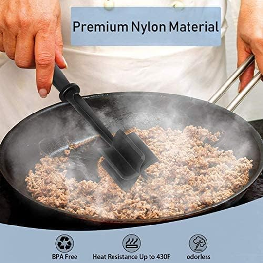 Meat Chopper with 5 Curve Blades for Ground Meat - Heat Resistant Nylon - Non-Scratch