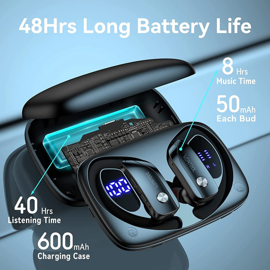 LED Display Over-Ear Wireless Earbuds Bluetooth Headphones 48Hrs Play Back with Built-In Mic