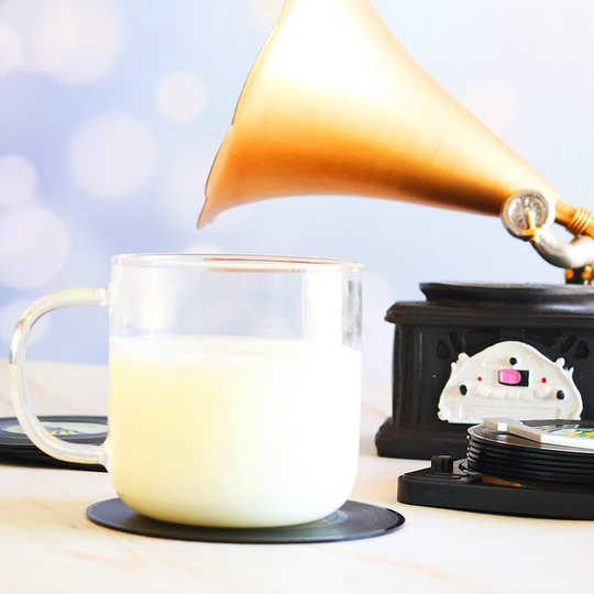 Set of 6 Retro Record Coasters for Drinks with Vinyl Holder