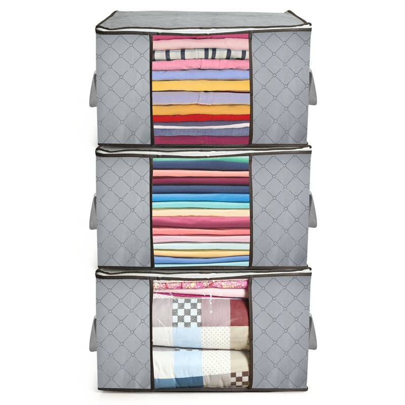 3 Pack 90L Non-Woven Storage Bags, Foldable Closet Organizers