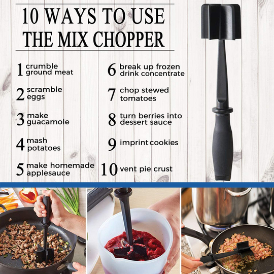 Meat Chopper with 5 Curve Blades for Ground Meat - Heat Resistant Nylon - Non-Scratch