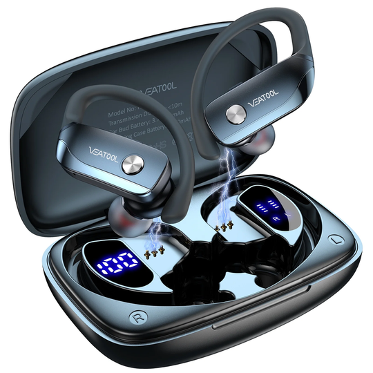 LED Display Over-Ear Wireless Earbuds Bluetooth Headphones 48Hrs Play Back with Built-In Mic