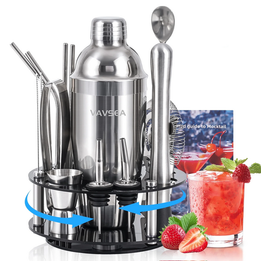 19 Piece Cocktail Shaker Set with Rotatable Stand, Mixology Bartender Kit