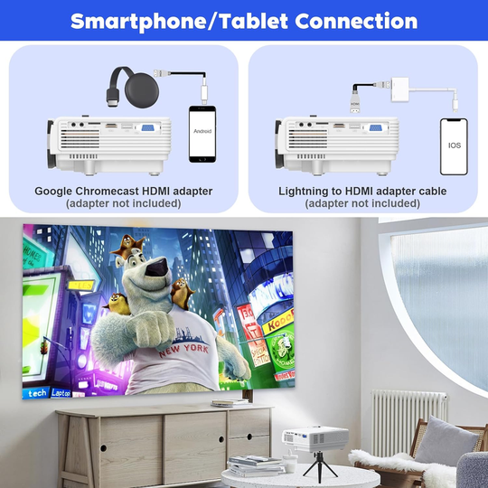 Full HD Mini Projector with Tripod - 1080P Supported Movie Projector