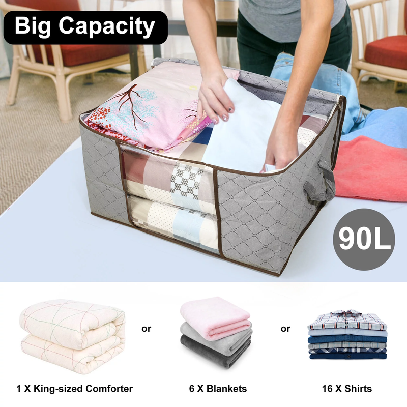 3 Pack 90L Non-Woven Storage Bags, Foldable Closet Organizers