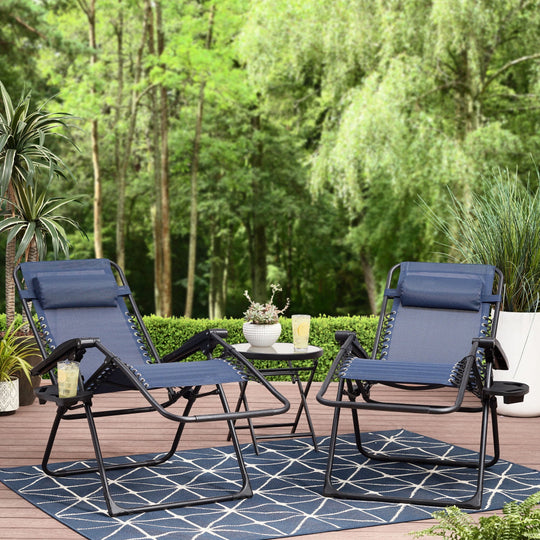 Reclining Zero-Gravity Sling Outdoor Lounge Chair with Cup Holder, 2 Pack