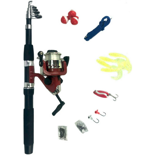 33-Piece Fishing Kit – Telescoping Rod, Spinning Reel, Hooks, Sinkers, Lures & Bobbers