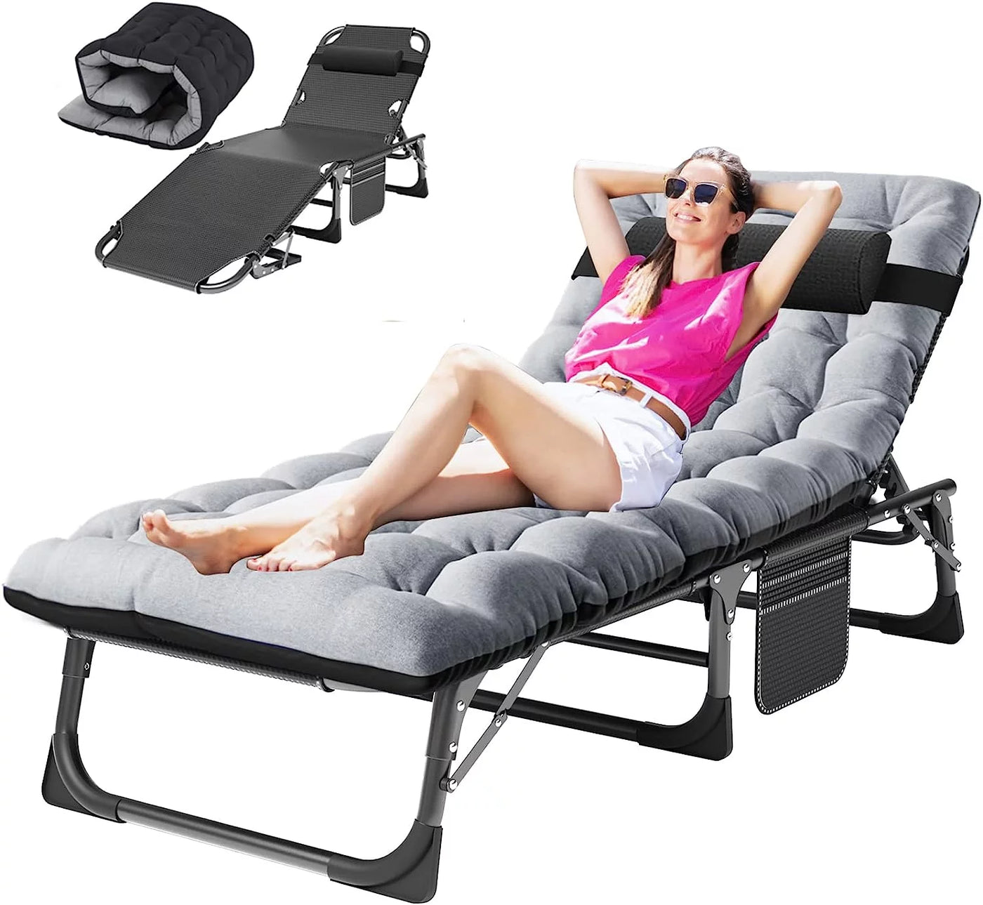 5 Position Folding Lounge Chair - Adjustable, Multi-Use Reclining Chair