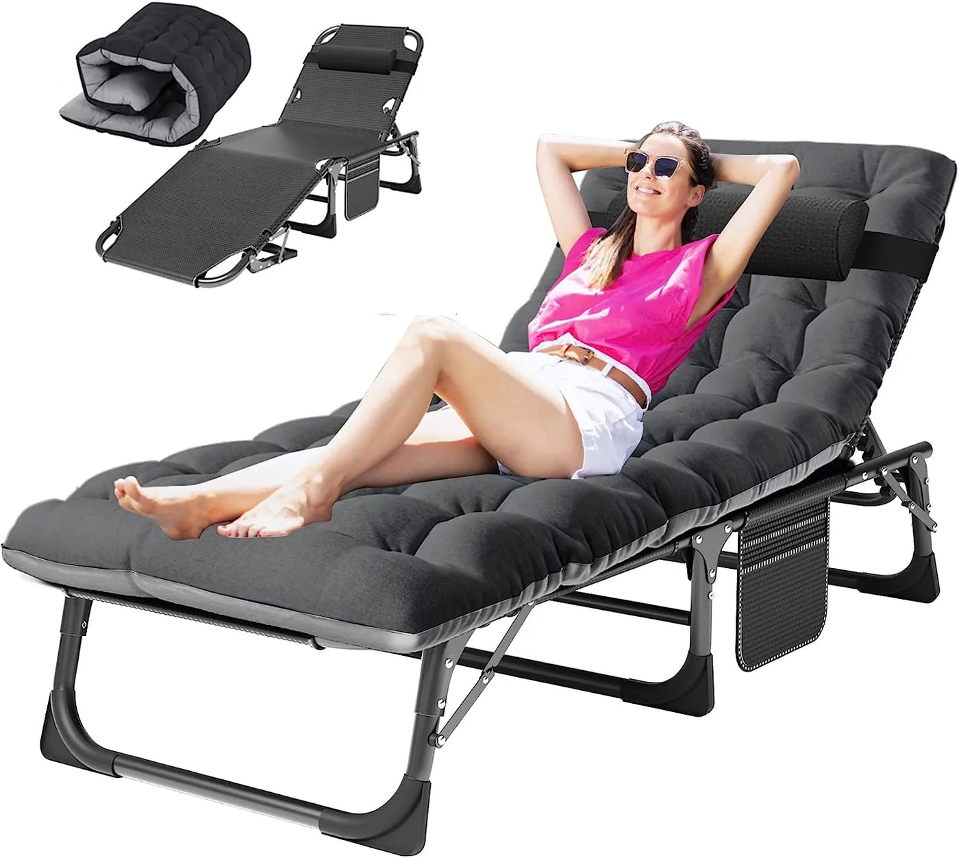 5 Position Folding Lounge Chair - Adjustable, Multi-Use Reclining Chair