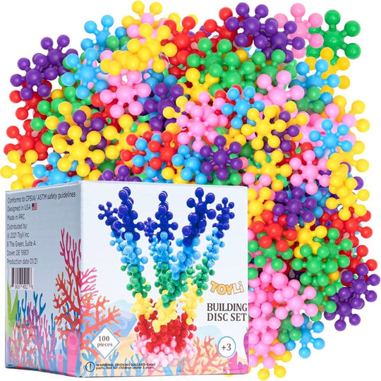 100 Piece Building Discs Set - Multi-colored Interlocking Connecting Blocks