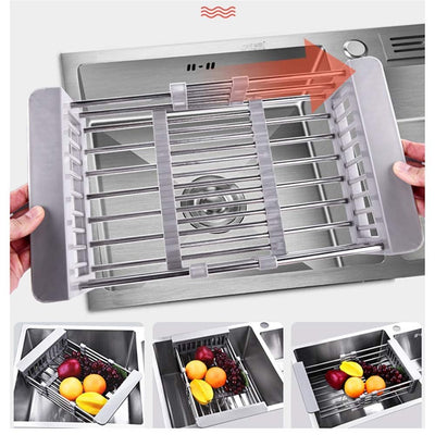 Expandable Dish Drying Rack over the Sink Dish Basket Drainer with Telescopic Arms Functional Kitchen Sink Organizer for Vegetable (8"-17") X 3.6" X 9"