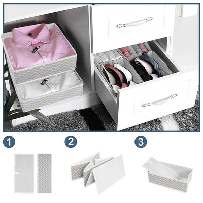 6-Piece Foldable Fabric Storage Box, Foldable Closet Organizer, Fabric Storage Cube, Dresser Drawer Organizer, Container with Drawer Divider, Clothes,Socks, Underwear Storage Box, White