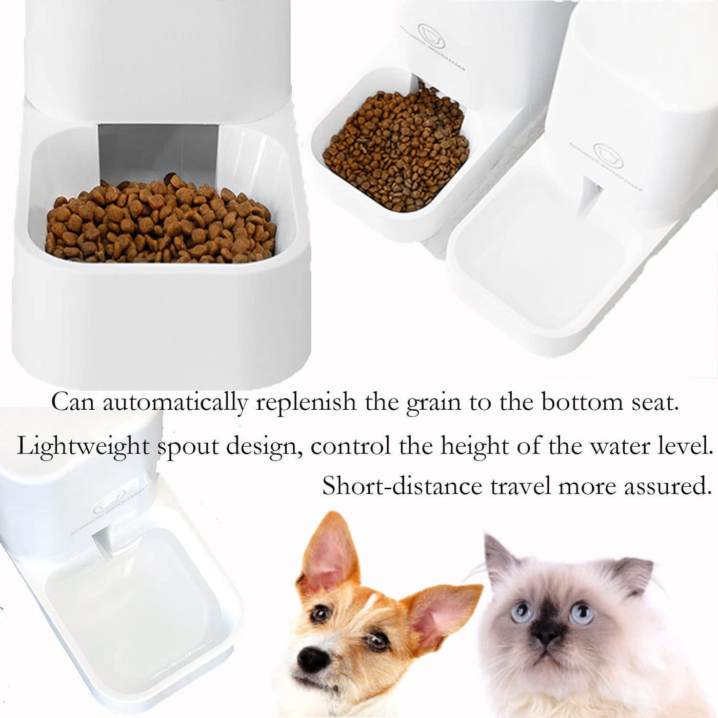  Cat or Dog Feeder and Waterer Pet Self-Dispensing, Automatic Cat Feeders, Cat Food Dispenser, Gravity Food Feeder and Waterer Set with Pet Food Bowl for Small Medium Big Dog 
