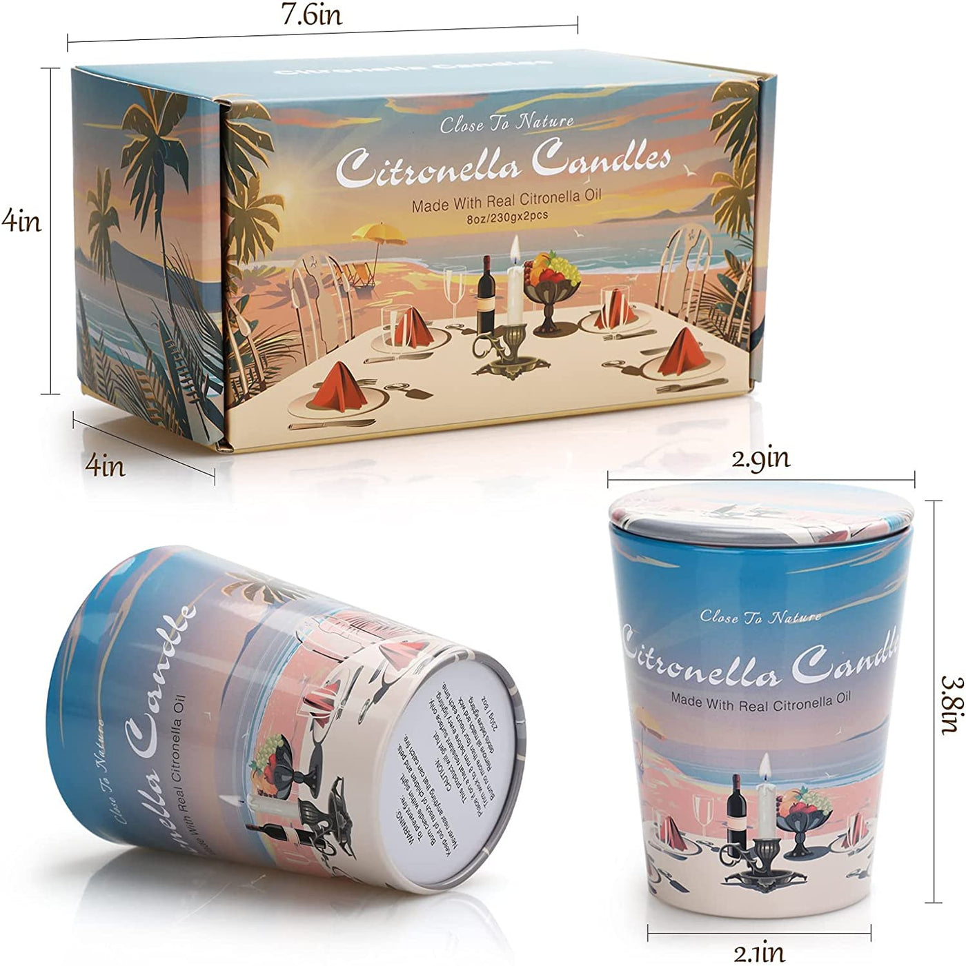 Citronella Candles Outdoor Indoor, 2-Pack 