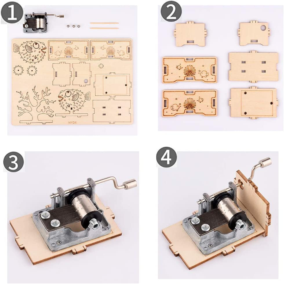 3D Wooden Puzzle Model Kit - Hand Crank Engraved Vintage Music Case