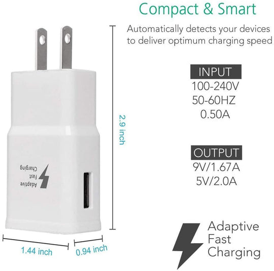 Samsung Adaptive Fast Charging Adapter Quick Charge Charging Block Wall Charger Plug Compatible with Samsung Galaxy S6/S7/S8/S8+/S9/S10+/Edge/Note8/Note9(2 Pack) (White)