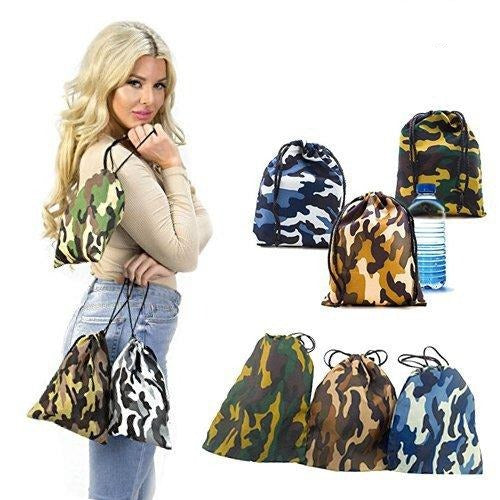 Adorox Pack of 12 Camouflage BAGS Polyester Drawstring Bags Loot Sack Party Favors