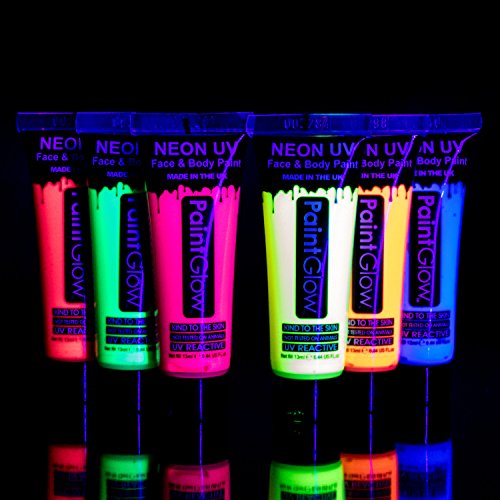 Set of 6 Tubes Neon Fluorescent UV Glow Blacklight Face and Body Paint ...