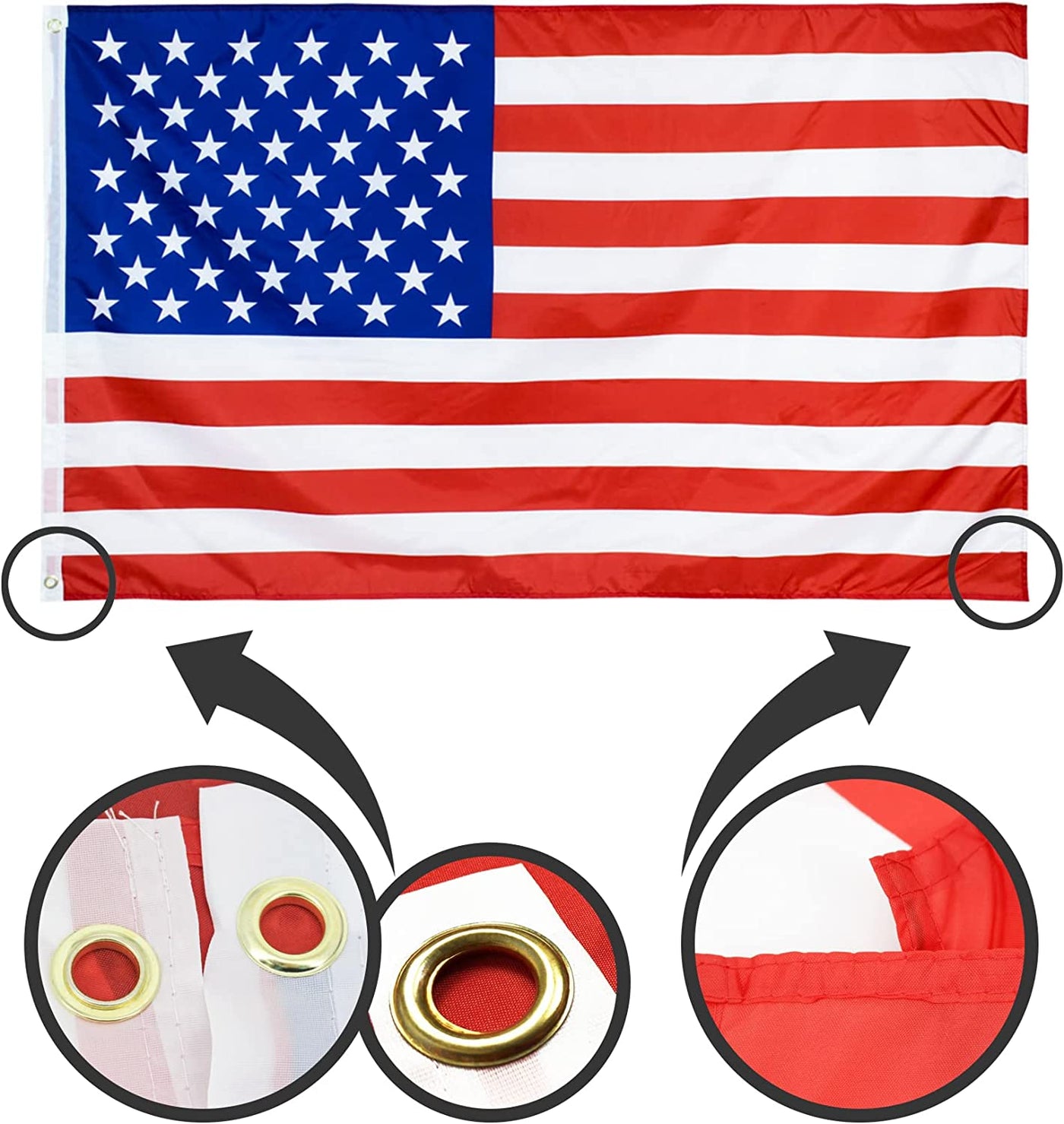 2 Pcs US American Flag 3x5 Foot | Flag of USA | Weatherproof US Flags with Brass Grommets | Polyester USA National Flag for Outdoor Garden World Cup Party Celebration Decorations
