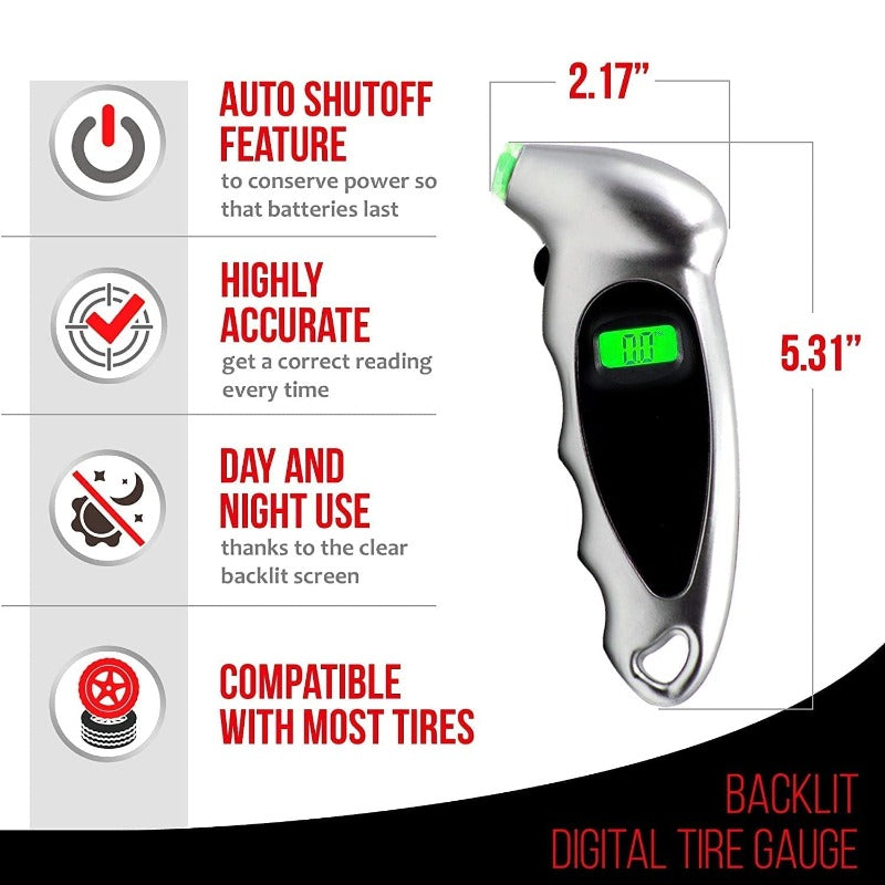 Digital Tire Pressure Gauge – Backlit Air Measurement Tool for Bikes, Cars, Trucks