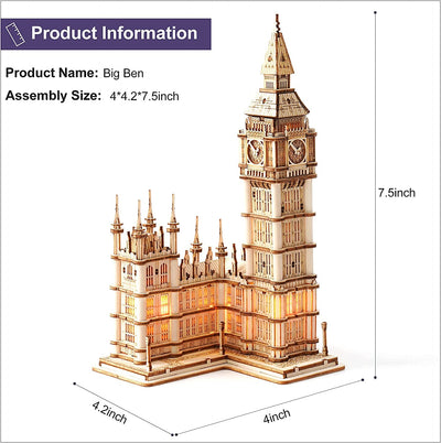 3D Puzzle for Adults Wooden Craft Kits for Teens DIY Construction Model Kit with LED Lights