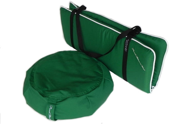 3 Piece Restorative Yoga Set includes Zafu Meditation Pillow Buckwheat Hull filled, Zabuton Cushion 26"x26" with 3" Foam, and Double Buckle Strap, Removable Covers for easy care.