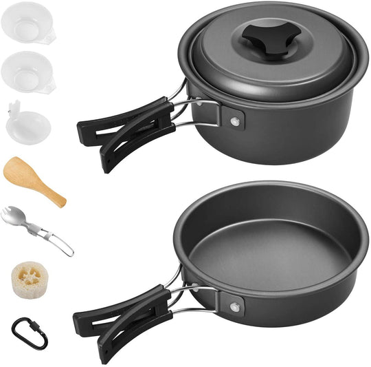 Gonex 11pcs/13pcs/16pcs/21pcs Camping Cookware Set Mess Kit, Backpacking Gear Cooking Equipment, Stackable Portable Non Stick Pot Pan Cook for Outdoors Hiking