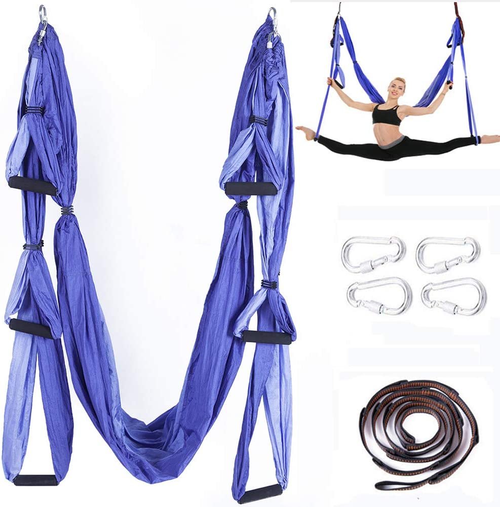 Chilly Aerial Yoga Swing Set - Yoga Hammock/Trapeze/Sling Kit + Extension Straps - Antigravity Ceiling Hanging Yoga Sling - Inversion Swing