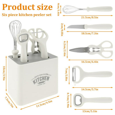 6Pcs Kitchen Gadgets Set,Kitchen Scissors, Kitchen Utensils Set with Holder, Paring Knife,Whisk,Bottle Opener,Peeler- Home Kitchen Gadgets 