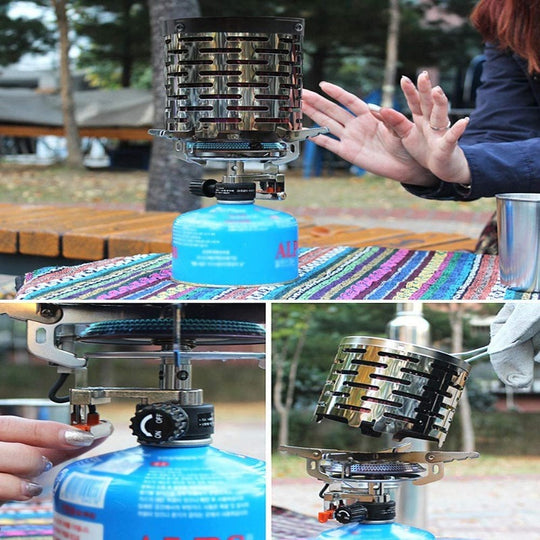 Dilwe Camping Stove Camping Mini Heater Portable Stainless Steel Tent Heating Cover with Handle and Storage Bag Camping Warm Equipment