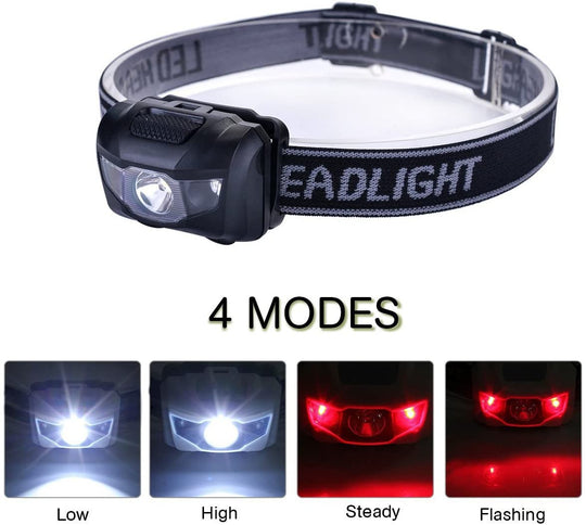 4 Pack Lightweight Waterproof LED Headlamp with 4 Light Modes