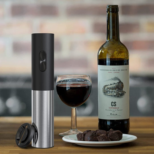 Electric Wine Bottle Opener with Foil Cutter, Battery Operated Stainless Steel