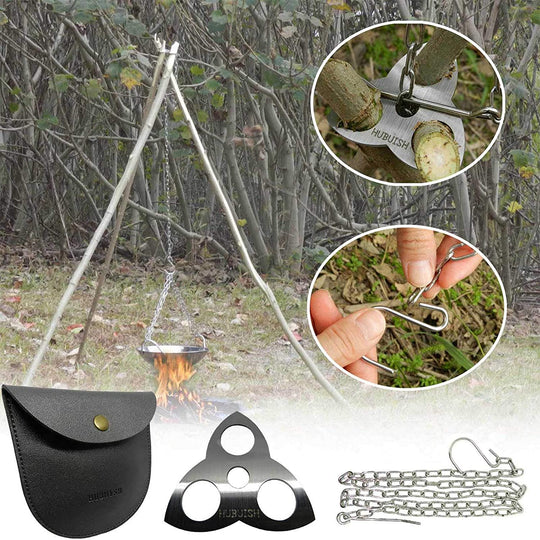 HUBUISH Camping Tripod Board Accessories - Turn Branches into Campfire Tripod Grill for Cooking, Portable Camping Gear and Equipment for Camper/Hiker Travel Outdoor Firepit Hang Pot Cooking