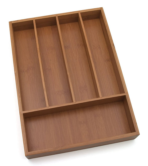 Bamboo Wood Flatware Organizer with 5 Compartments