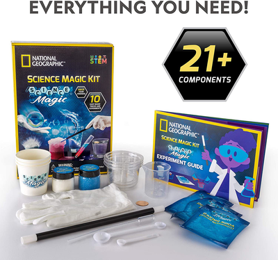 NATIONAL GEOGRAPHIC Magic Chemistry Set - Perform 10 Amazing Easy Tricks with Science, Create a Magic Show with White Gloves & Magic Wand