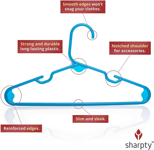 Sharpty Children's Hangers Plastic, Kids Hangers Ideal for Everyday Standard Use, Baby Hangers Kids 20 Pack (Blue, 20 Pack)