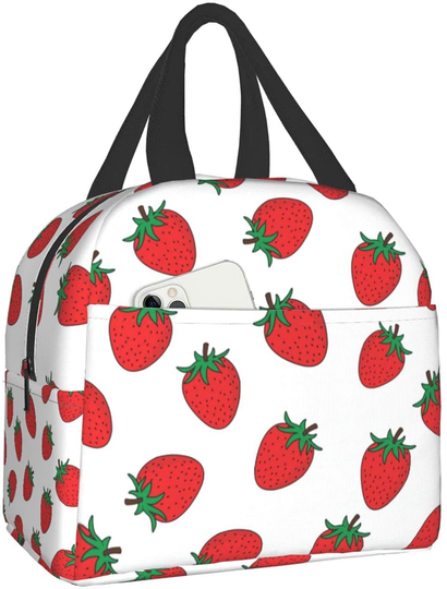Easy Insulated Lunch Bags for Women Men, Cute Reusable Lunch Boxes Small Suitable Girls Boys Teens Work Picnic Travel, Strawberry