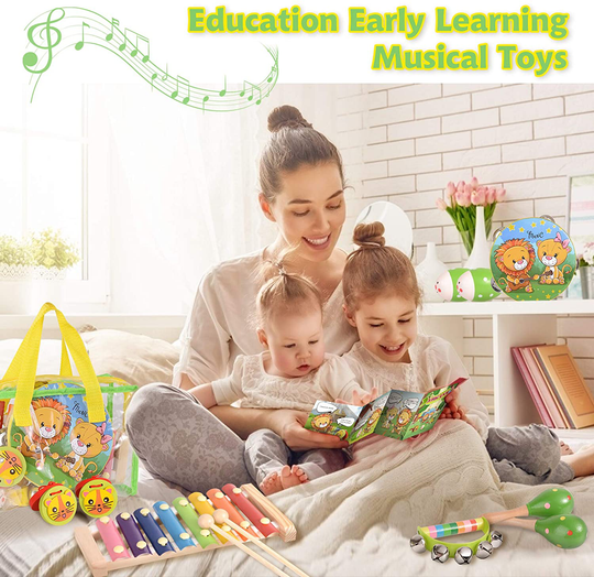 oathx Baby Musical Toys for Toddlers 1-3 Kids'Drum Percussion Instruments Set Wooden Xylophone Maracas Shakers Rattles Learning & Education Toys 6 12 18 7 8 9 10 Months Old