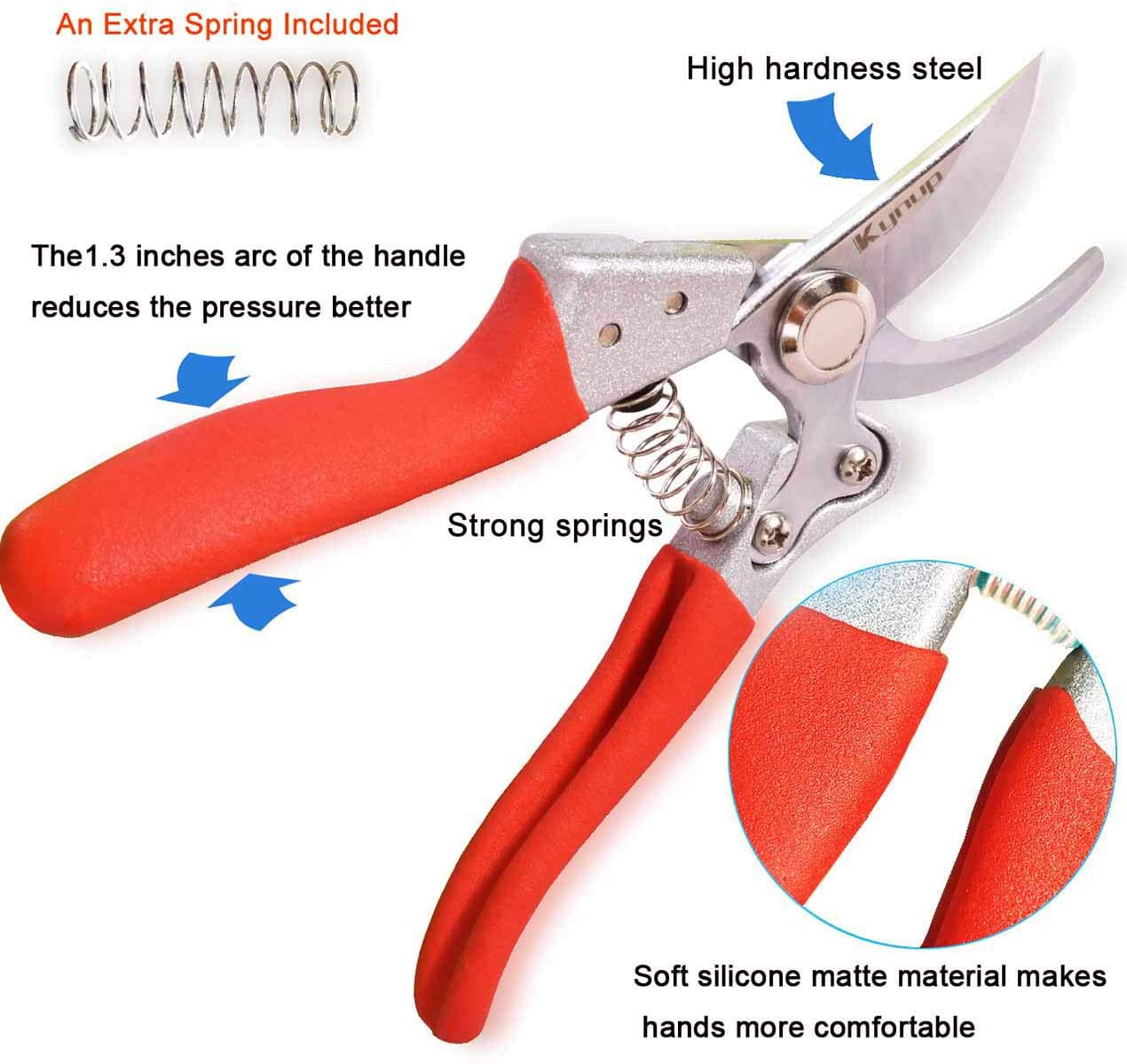 Kynup 8.6" Gardening Shears, Professional Bypass Pruner Hand Shears, Tree Trimmers Secateurs, Hedge & Garden Shears, Clippers for Plants, Gardening, Trimming, Garden Tools (Red)