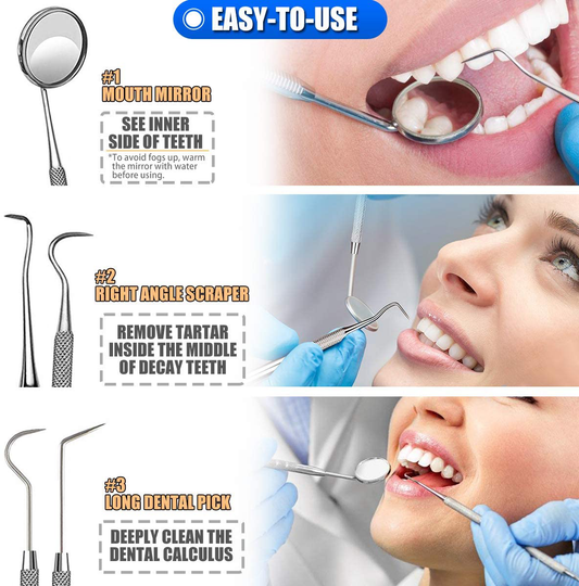 Dental Tools, 10 Pack Professional Plaque Remover Teeth Cleaning Tools Set, Stainless Steel Oral Care Hygiene Kit with Metal Plaque Cleaner, Tartar Scraper, Tooth Scaler, Tongue Scraper - with Case