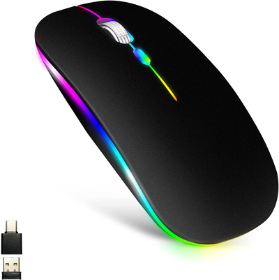 LED Wireless Mouse for MacBook air/MacBook pro/Laptops/Windows/Mac,Rechargeable Slim Silent Mouse 2.4G USB/Type-c Receiver,Rechargeable Wireless Mouse for MacBook/air/pro/mac/pc(White)