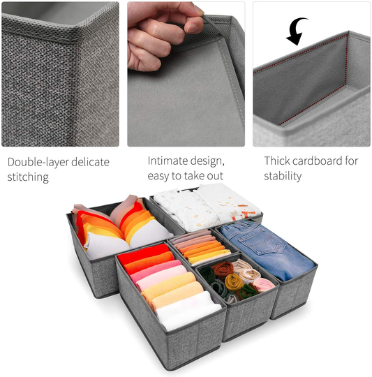 Underwear Drawer Organizer, 6 Set Foldable Underwear Drawer Organizer and Closet Dividers,Storage Box for Clothes, Socks, Underwear (6 Bins, Beige)