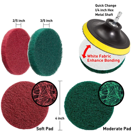 8 Piece Drill Brush And Scouring Pad Attachment Set