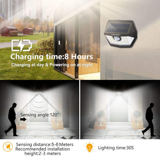 4 Pack Outdoor Waterproof IP65 Solar Lights with 120° Wide Angle