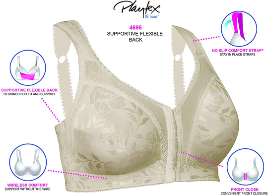 Playtex Women's 18 Hour Front-Close Wirefree Bra w/ Flex Back US4695