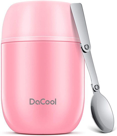 Insulated Lunch Container DaCool Hot Food Jar 16 oz Stainless Steel Vacuum Bento Lunch Box for Kids Girls Adult with Spoon Leak Proof Hot Cold Food for School Office Picnic Travel Outdoors - Pink